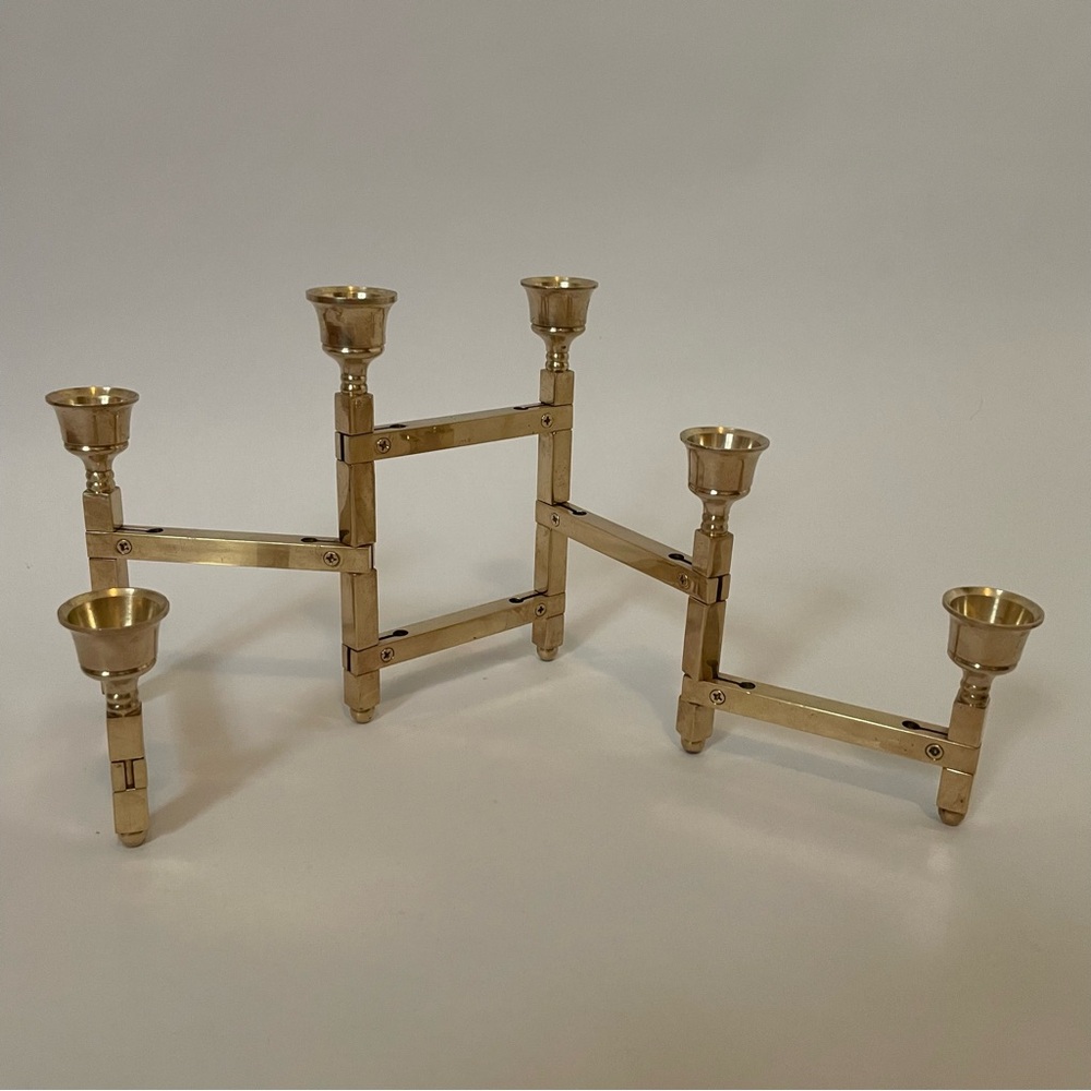 Vintage Mid Century Brass Hinged Articulating Brutalist Candle Holder Candelabra